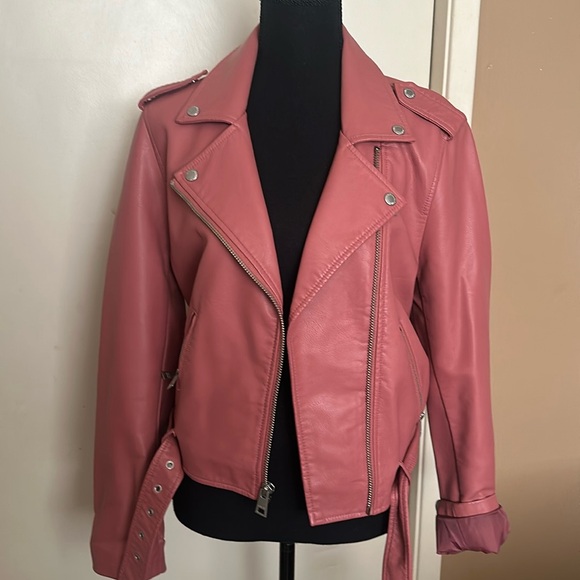 BELTED FAUX LEATHER MOTO JACKET - Picture 1 of 6